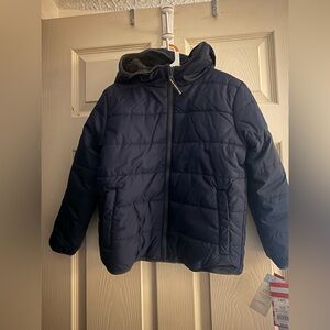 Kids Navy Blue Puffer Jacket With Hood